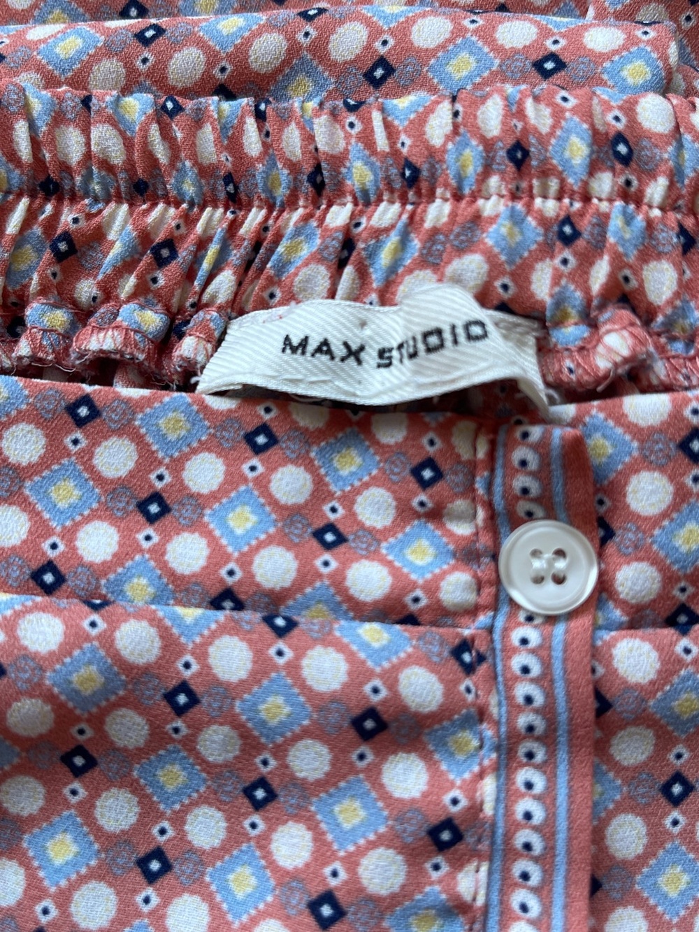 Max Studio Coral Geometric Maxi Skirt with Navy & Yellow Accents